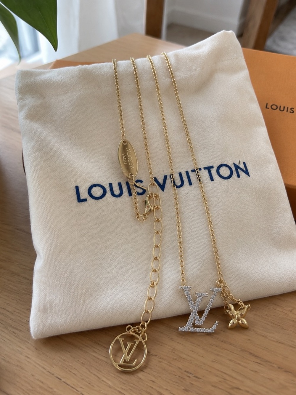 Louis Vuitton Gold and Crystal LV Charm Layered Necklace